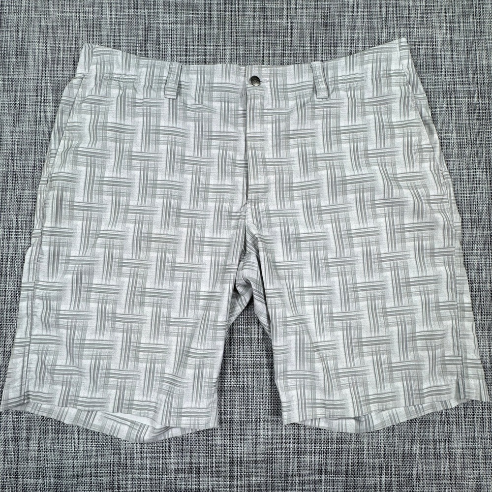 Callaway Mens Golf Shorts 38 Gray Geometric Basketweave Print Stretch Flat Front